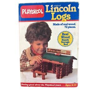 Playskool Original Lincoln Logs Box & Parts accessories only Incomplete.